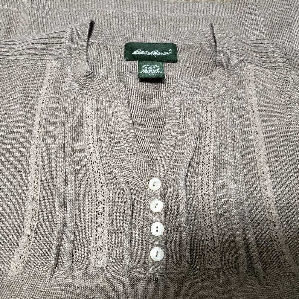 VTG Eddie Bauer 85% Silk Blend Henley Sweater - Picture 3 of 7